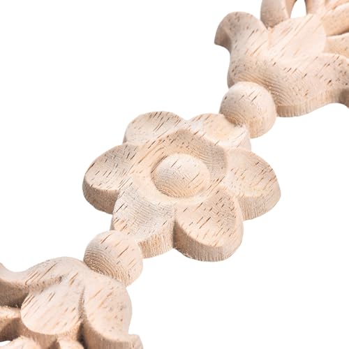 4PCS Unpainted Wood Appliques Onlays for Furniture Decoration, 24.5x3.5cm/9.65"x1.38", Leaf Flower Center Side Decal for Cabinet Bed Wall Ceiling Frame Corner Decoration