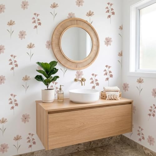 84PCS Watercolor Floral Wall Decals, Waterproof PET Stickers for Bedroom