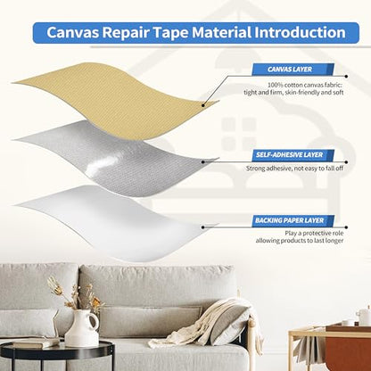 KING MOUNTAIN Canvas Repair Patch 16×30 Inch Self-Adhesive Waterproof Fabric Patch for Sofas, Tents, Furniture,Tote Bags, Car Seats (Beige-1) - color: Beige-1, size: Canvas-16"W×30"L