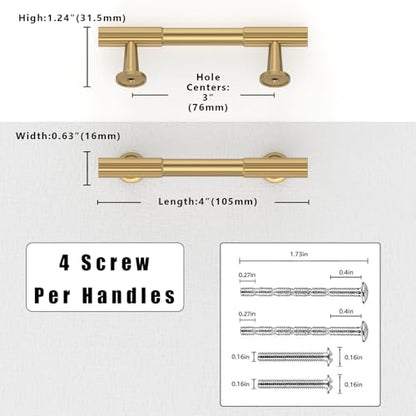 10 Pack Brushed Brass Cabinet Pulls 3 Inch(76mm) Kitchen Cabinet Handles Solid Zinc Alloy Cabinet Hardware Drawer Pulls - color: Brushed Brass, size: 3" Hole Center