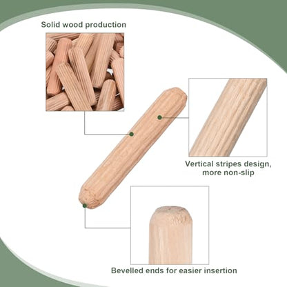 uxcell 60 Pcs Wooden Dowel Pins 5x30mm(0.2x1.18) Fluted Beveled Ends Wood Dowel Pegs Dried Hardwood for Woodworking Furniture Shelf - size: 5x30mm