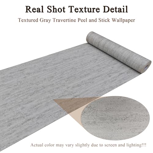 Gray Travertine Peel and Stick Wallpaper, 47.2 x 394 in - color: Gray Travertine, size: 47.2" x 394"
