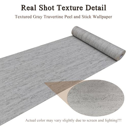 Gray Travertine Peel and Stick Wallpaper, 47.2 x 394 in - color: Gray Travertine, size: 47.2" x 394"