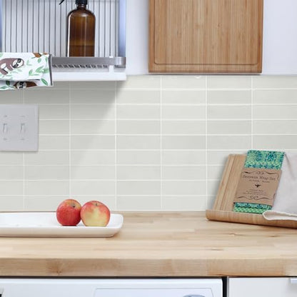 Alwayspon 12×12inch×10Pcs 2.5mm Thick Version Ivory White Marble Style 3D Vinyl Backsplash Tiles, Self-Adhesive Peel and Stick Wall Tile Stickers Stick on Subway Tiles for Kitchen Bathroom Wall - color: Ivory White