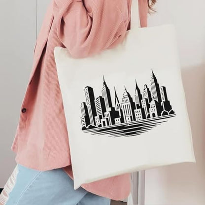 FINGERINSPIRE The City Skyline Painting Stencil with Paint Brush 8.3x11.7inch Reusable Building Pattern Drawing Template Plastic PET Construction Lake Stencil Architecture Theme Template for Decor - style: The City Skyline