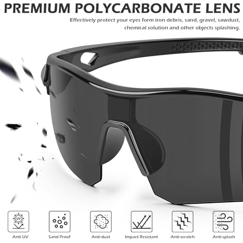 OXG 6 Pack Safety Glasses, Scratch Resistant Wraparound Lenses ANSI Z87.1 Protective Eyewear for Unisex - color: Grey