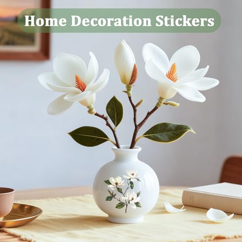 WANDIC 6 Sheets Magnolia Rub On Transfer Sticker, Flower Theme Decal for Home Party Present Packaging DIY Scrapbooking Photo Albums Furniture,15 * 30cm - color: Magnolia Rub on Transfer Sticker