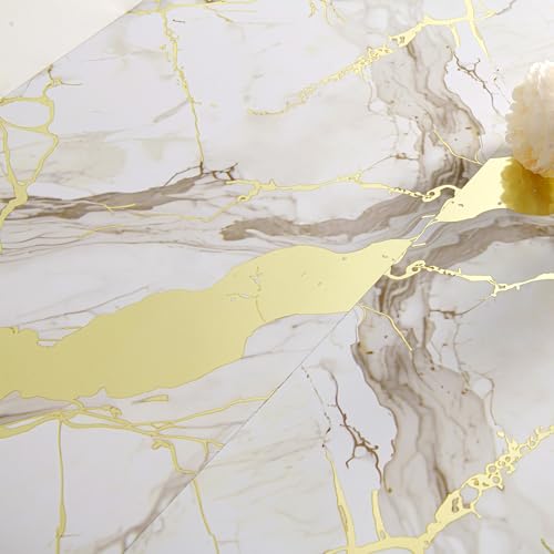Haimin 3D Wall Panels Peel and Stick Marble Look Tile Backsplash, 20 Pack - color: White Gold