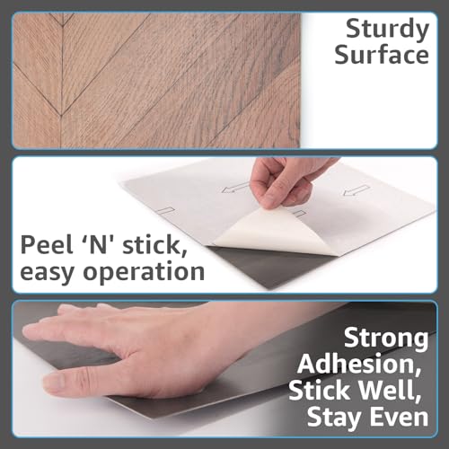 Art3d 30-Pack Herringbone Peel and Stick Floor Tiles (30 Sq.Ft), Brown - color: Herringbone - Brown