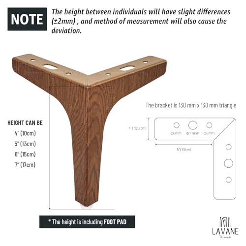 La Vane 5 Inch Diamond Triangle Metal Furniture Legs 4PCS- Heavy Duty Iron - color: Walnut, size: 5" / 13cm