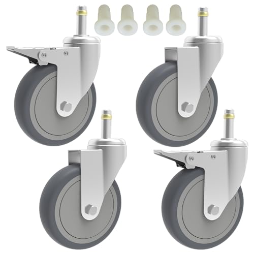 RILIDRI 4-Inch Swivel Stem Caster, 7/16-Inch Stem Diameter Rubber Wheel, Heavy Duty TPR Replacement Wheels for Rubbermaid Mop Bucket Cart Grill Casters - 4 Pack (2 Brakes 2 Swivel) - size: 4 Inch-200LB(2 Dual Brakes)