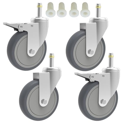 RILIDRI 4-Inch Swivel Stem Caster, 7/16-Inch Stem Diameter Rubber Wheel, Heavy Duty TPR Replacement Wheels for Rubbermaid Mop Bucket Cart Grill Casters - 4 Pack (2 Brakes 2 Swivel) - size: 4 Inch-200LB(2 Dual Brakes)