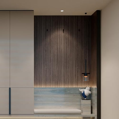 YU LI 3DH Peel and Stick PVC Slat Wall Panel 236"x15.75" Self-Adhesive Thick Faux Smoked Wood Grain Wallpaper Panel 3D Soundproof Wall Panels for Walls & Ceilings - color: Smoked, size: 15.8" x 236"