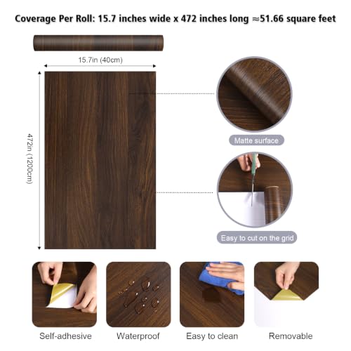 Brown Wood Wallpaper Peel and Stick Walnut Wood Contact Paper - color: Walnut Brown, size: 15.7" x 472"