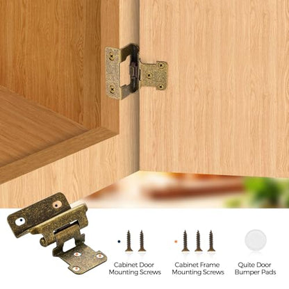 Antique Brass Cabinet Hinges 1/2 Inch Overlay 4 Pack(2 Pairs) - color: Antique Brass