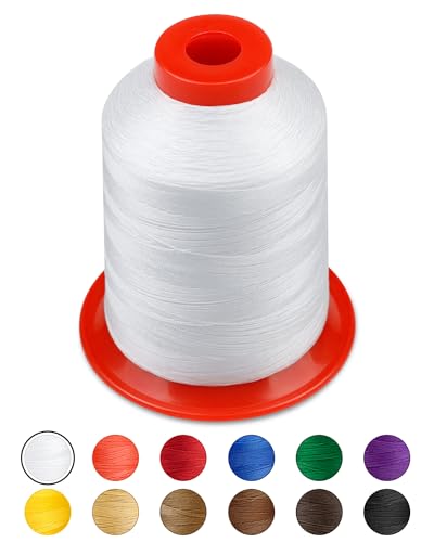 FIVEIZERO Extra Strong Upholstery Thread,White 1000 Meters Bonded Nylon Thread for Denim Leather,Craft,Machine,DIY and Home (1 Pack) CJ - color: White