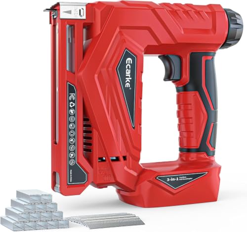 Ecarke Cordless Brad Nailer Compatible with Milwaukee 18V Battery - 2 in 1 18 Gauge Nail Gun T-50 Staple Gun with 2000pcs for Upholstery Leather Wood Home DIY - Tool Only - Lightweight 3LB - color: Red-for-mil-waukee