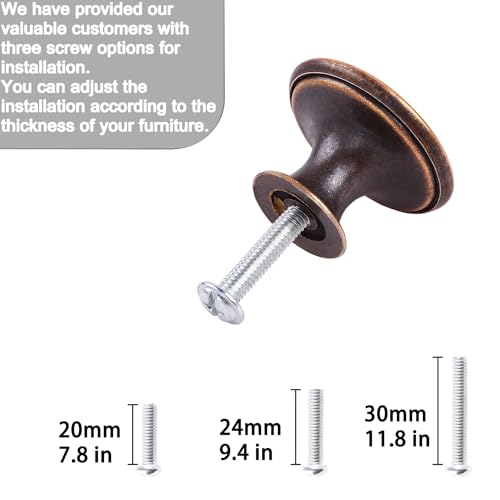 Pack of 6 Flat Round Shape Drawer Pulls Red Antique Brass Furniture Cupboard Zinc Alloy Dresser Knobs Door Window Pull Handles Cabinet Hardware for Closet Wardrobe Pulls with Screws - color: Red