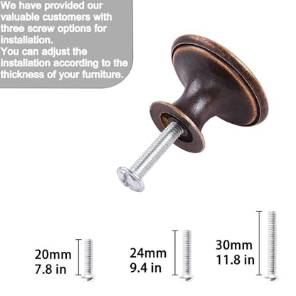 Pack of 6 Flat Round Shape Drawer Pulls Red Antique Brass Furniture Cupboard Zinc Alloy Dresser Knobs Door Window Pull Handles Cabinet Hardware for Closet Wardrobe Pulls with Screws - color: Red