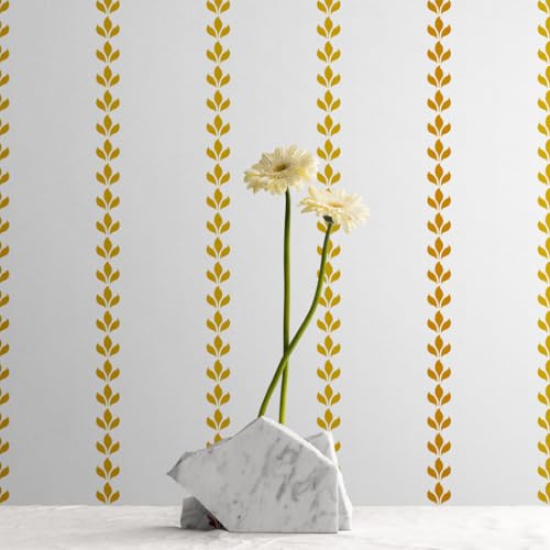 J Boutique Stencils Farmhouse Leaf Stripe Wall Stencil – Reusable DIY Wallpaper Alternative for Walls, Dressers & Cabinets – Clean, Modern Botanical Lines