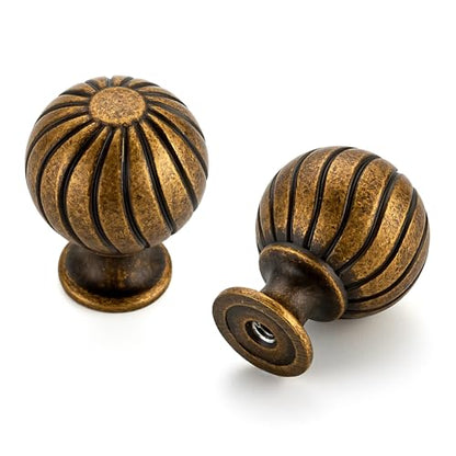 12 Pack Antique Brass Cabinet Knobs, 1 Inch Round Dresser Drawer Knobs - color: Antique Brass