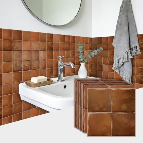 20pcs Peel and Stick Backsplash Wall Tiles, Brown Orange, 6"x6" - color: Brown Orange