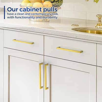 JOY DECOR Gold Cabinet Handles Square Cabinet Pulls, 8-3/4 Inch CC, 10 Pack - size: 8-3/4 Inch Hole Center