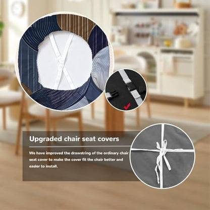 Chair Seat Covers - Waterproof Stretch Printed Dining Room Chair Cover with Elastic Ties Removable Washable Dining Upholstered Chairs Protector (Dack Blue, Four-Piece Set) - color: Dack Blue, size: Four-piece set