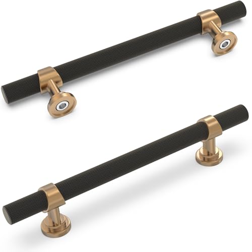 20 Pack 5 Inch Cabinet Pulls knurled Matte Black and Champagne Bronze Kitchen Cabinet Handles Aluminum and Zinc Alloy Drawer Pulls Solid Cabinet Hardware - color: Black and Champagne, size: 5'' Hole Center(128mm)
