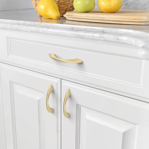 Amerdeco 10 Pack Brushed Gold Cabinet Pulls 3 Inch(76mm) Hole Center Hardware Gold Kitchen Handles for Bathroom Drawer Dresser Pulls ZH0048 - color: Brushed Gold, size: 3"/76mm Hole Center