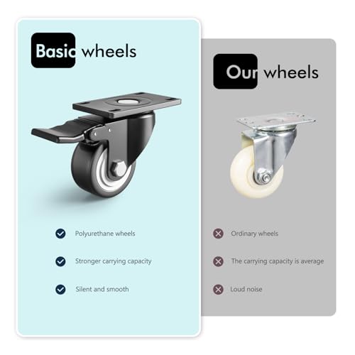 Caster Wheels, 2.5 Inch Heavy Duty Casters Set of 4 with Brakes, Load 1000lbs Industrial Swivel Plate Black Locking Castors, Roller Wheels for Furniture and Workbench Cabinet Table - style: 2.5″ With brake