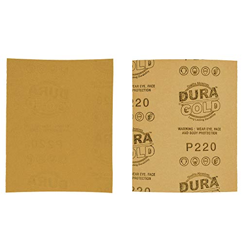 Dura-Gold Premium 1/4 Sheet Gold Sandpaper Sheets, 220 Grit (Box of 400) - size: 220-Grit