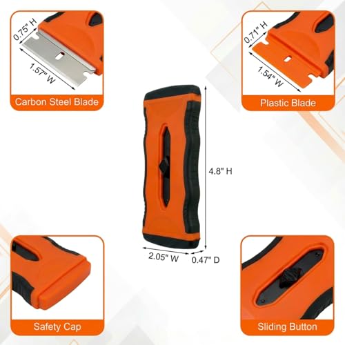 Mister Rui 2 Pack Razor Scraper, 20 Blades, Retractable, Multi-Surface - color: 2 Retractable Orange