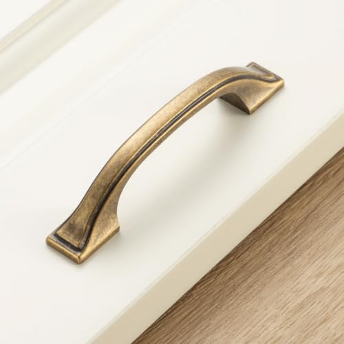 KOOFIZO 10 Pack 3 in Antique Brass Cabinet Pulls, Brass Drawer Handles 1958 - color: Antique Brass, size: 3" CC
