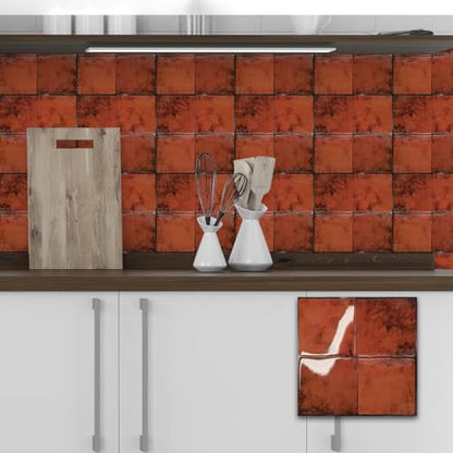 Alwayspon 10 Sheets 9x9inch Orange 3D Vinyl Backsplash Tiles, Self-Adhesive Peel and Stick Wall Tile Stickers Stick on Subway Tiles for Kitchen Bathroom Wall - color: Orange
