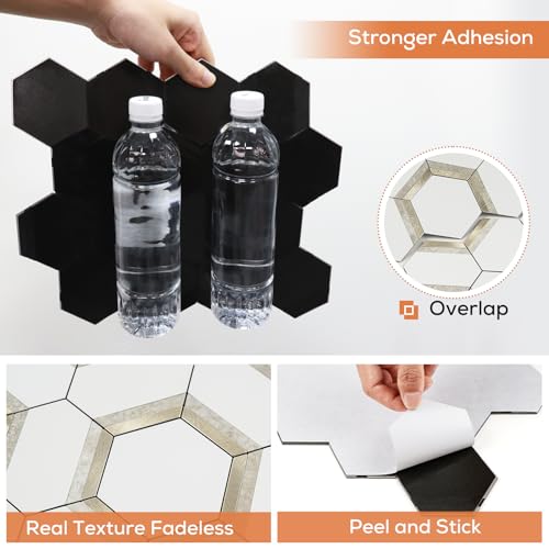 STICKGOO Mixed Metal Peel and Stick Backsplash Tiles, White Light Gold - color: White with Rose Gold