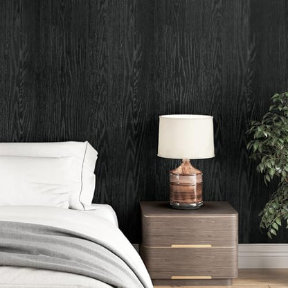 Wallercity Black Wood Grain Contact Paper for Countertops Vinyl 15.8x236 in - color: Black, size: 15.8" x 236"