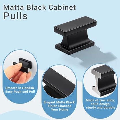 KNOBWELL 6 Pack Black Cabinet Knobs Solid Kitchen Drawer Dresser Knobs - color: Matte Black, size: Overall Length：1-1/2 inch（38mm）