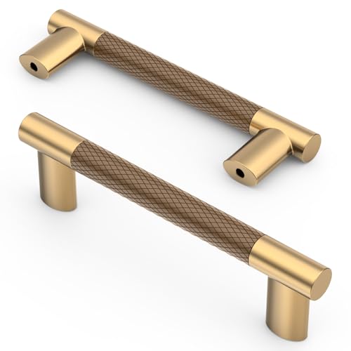 Asidrama 10 Pack 3.75 Inch(96mm) Knurled Brown and Champagne Bronze Kitchen Cabinet Handles, Cabinet Pulls Kitchen Cabinet Hardware Cupboard Handles Drawer Pulls 4496A - color: Brown-Champagne, size: 3.75" Hole Center(96mm)