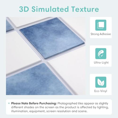 Commomy Matte 3D Peel and Stick Tile,10 Pcs 11.8"x11.8" White & Blue - color: White & Gradient Blue