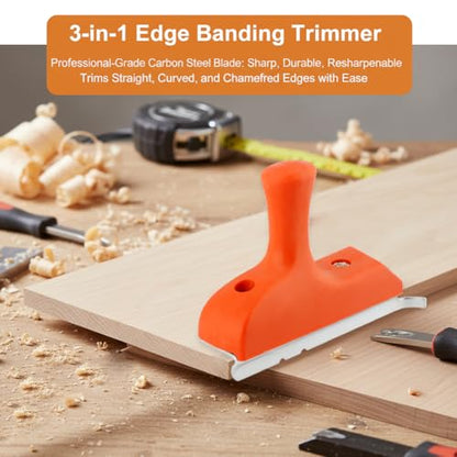 3-in-1 Edge Band Trimmer Set, Edgebanding Banding Tool with Dual-Radius Specification for 1.5" & 2", Woodworking Edge-Cutter Tool with 5 Finger Cots for Veneer on Straight, Curved