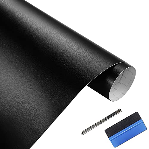 LZLRUN Black Leather Texture PVC Car Vinyl Wrap Styling Sticker 1x5ft - color: Black, size: 1ft x 5ft