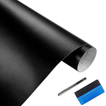 LZLRUN Black Leather Texture PVC Car Vinyl Wrap Styling Sticker 1x5ft - color: Black, size: 1ft x 5ft