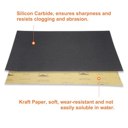 HARFINGTON 10pcs Sandpaper 120 Grit 18 x 12 Inch Silicon Sanding Sheets - size: 120 Grit