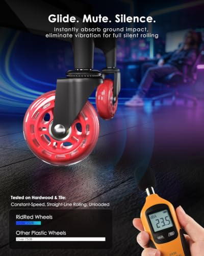 RidRed Gaming Chair Wheels - Heavy-Duty Office Chair Wheels - Replacement Rubber Casters- Universal Fit 3 Inch Chair Casters, Noise Free, Fits 98% Chair, for All Floor (Red) - color: Red