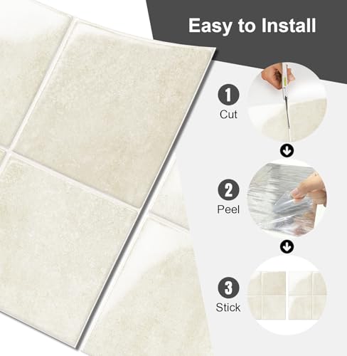 10 Sheets Thicker Design Peel and Stick Backsplash, 3D Self Adhesive Peel and Stick Wall Tile Backsplash for Kitchen, Bathroom, 12"x12", Beige - color: Beige