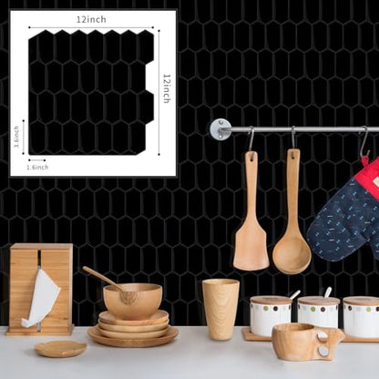 10-Sheet Long Hexagon Peel and Stick Kitchen Backsplash Tiles - color: Black
