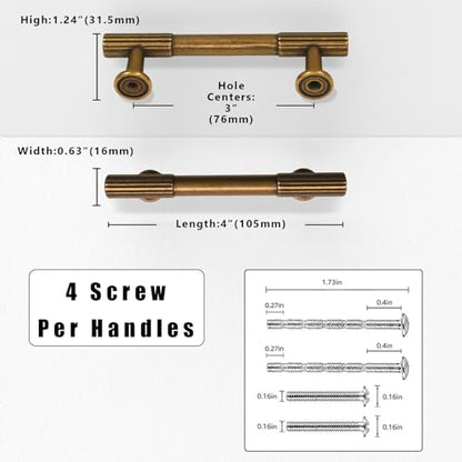 10 Pack Antique Brass Cabinet Pulls 3 Inch(76mm) Kitchen Cabinet Handles Solid Zinc Alloy Cabinet Hardware Drawer Pulls - color: Antique Brass, size: 3" Hole Center