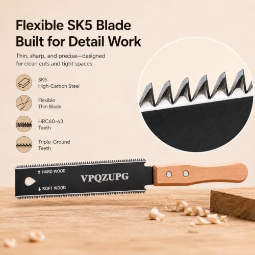 Japanese Hand Saw, 6-Inch Ryoba Pull Saw, 17/11 TPI SK5 Blade, Black