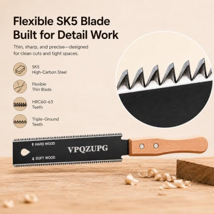 Japanese Hand Saw, 6-Inch Ryoba Pull Saw, 17/11 TPI SK5 Blade, Black